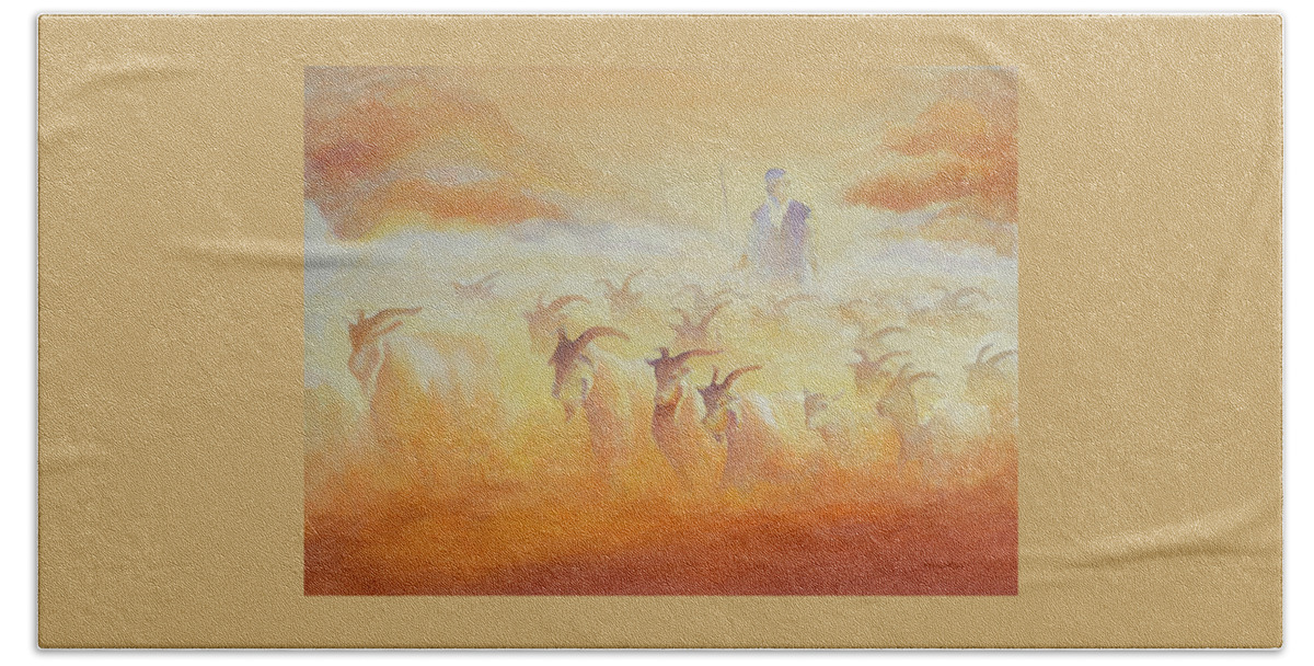 Goats Beach Towel featuring the painting Goat Herder by George Harth
