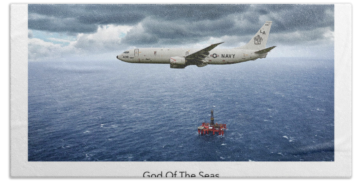 P-8 Poseidon Beach Towel featuring the digital art God Of The Seas by Airpower Art