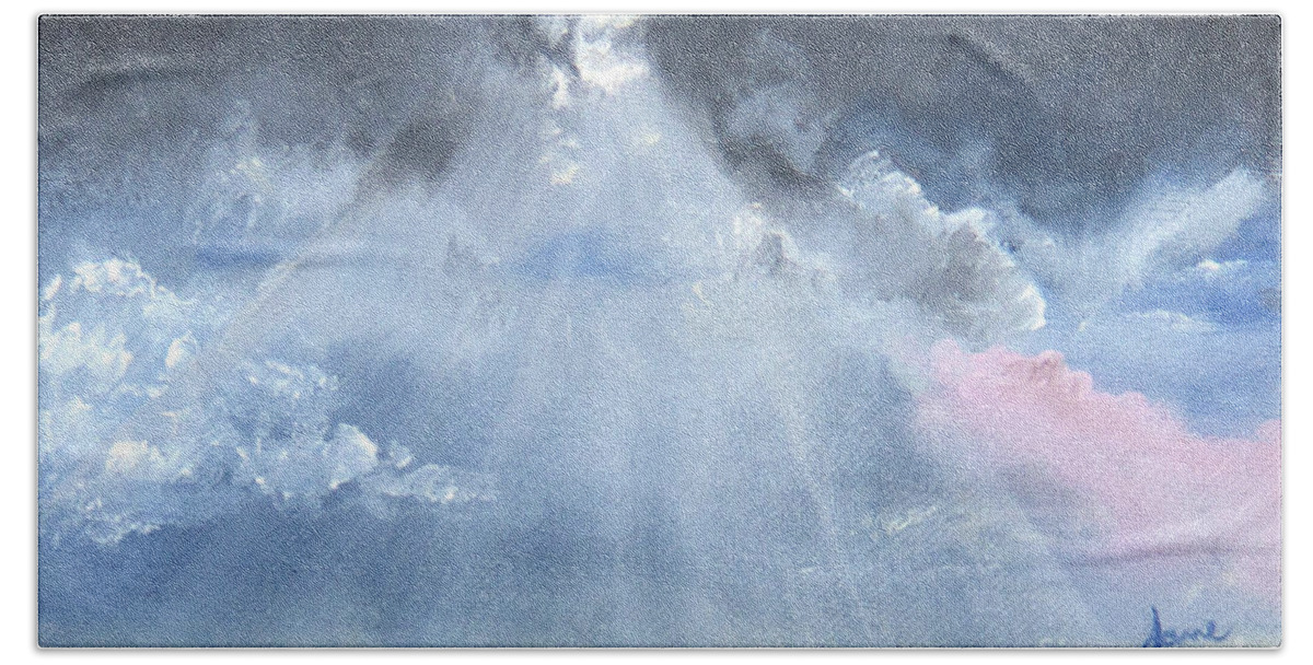 Clouds Beach Towel featuring the painting God Rays by Nila Jane Autry