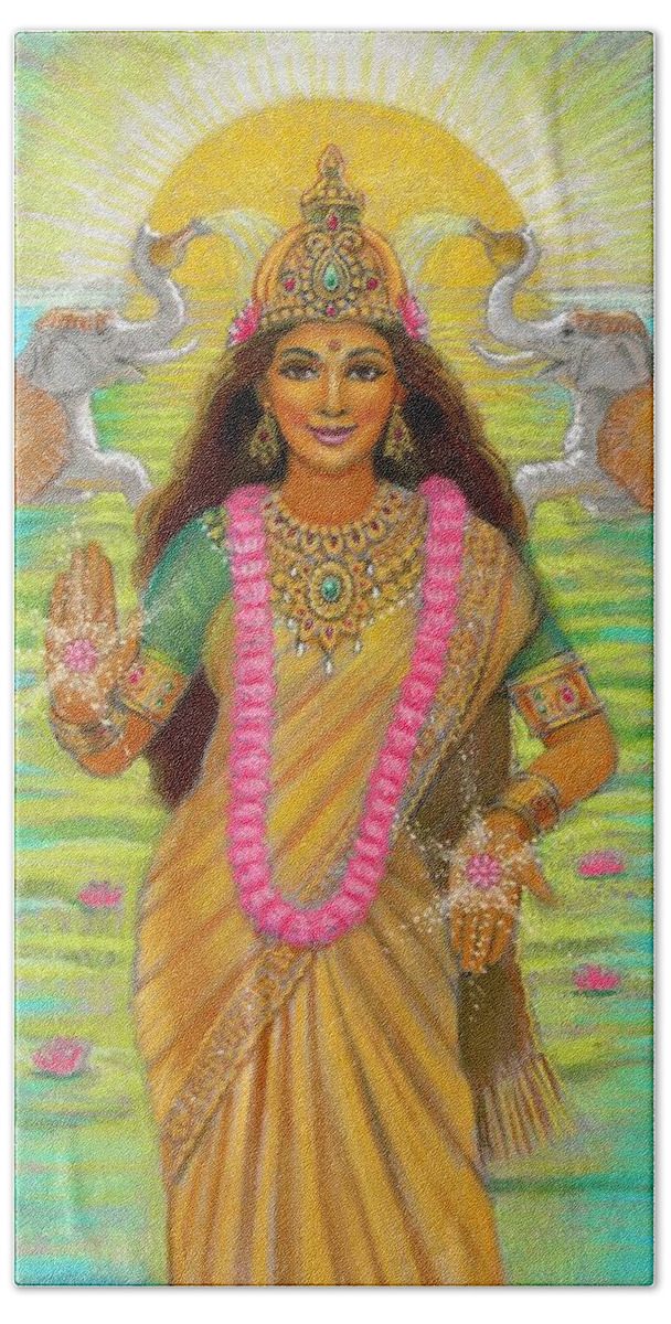 Lakshmi Beach Towel featuring the painting Goddess Lakshmi by Sue Halstenberg