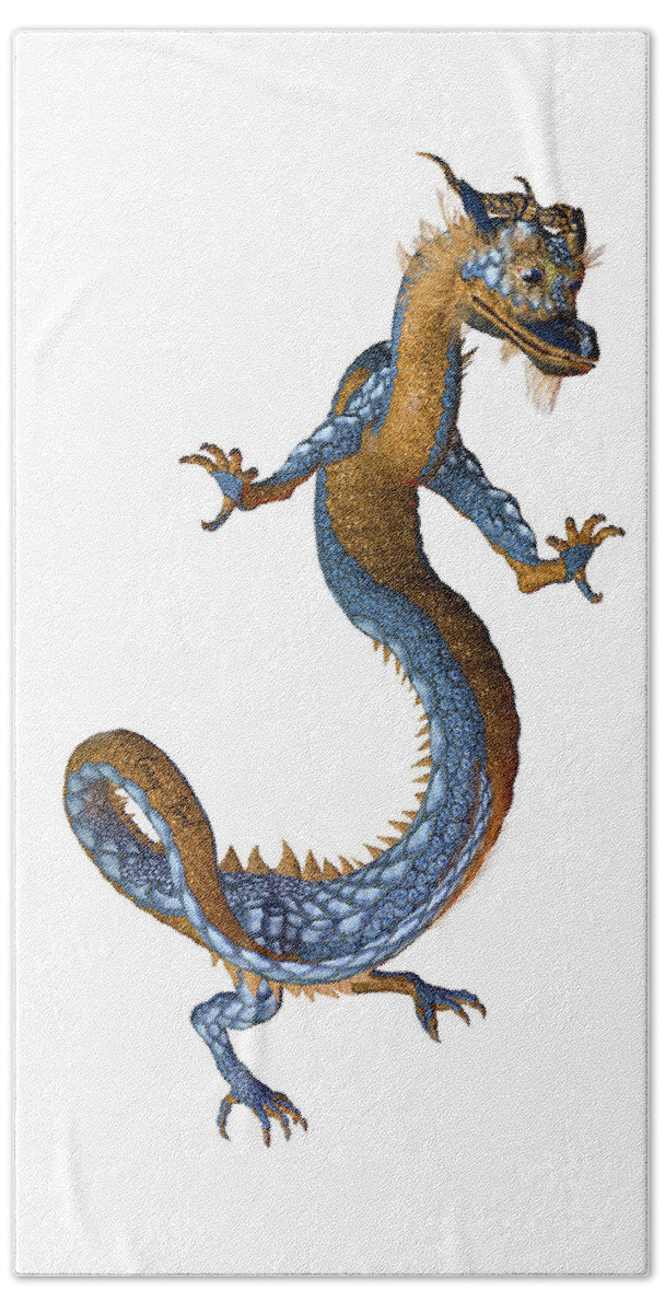 Dragon Beach Towel featuring the painting Gold Blue Dragon by Corey Ford