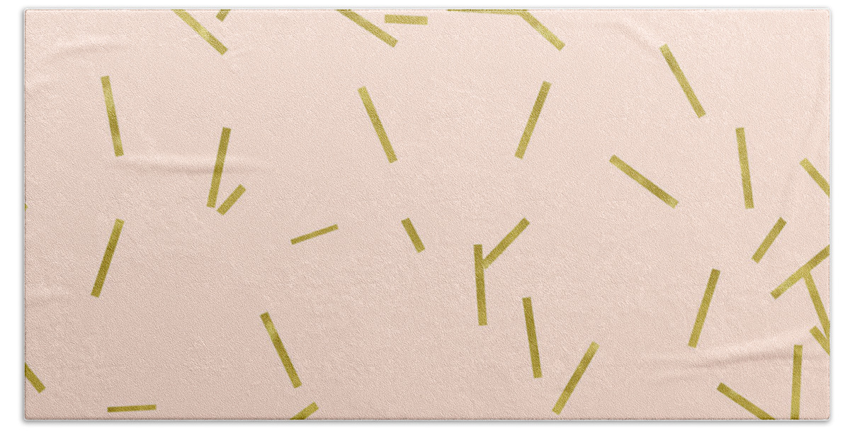 Pale Pink Beach Towel featuring the digital art Gold matchstick confetti print on angel pink by Tina Lavoie