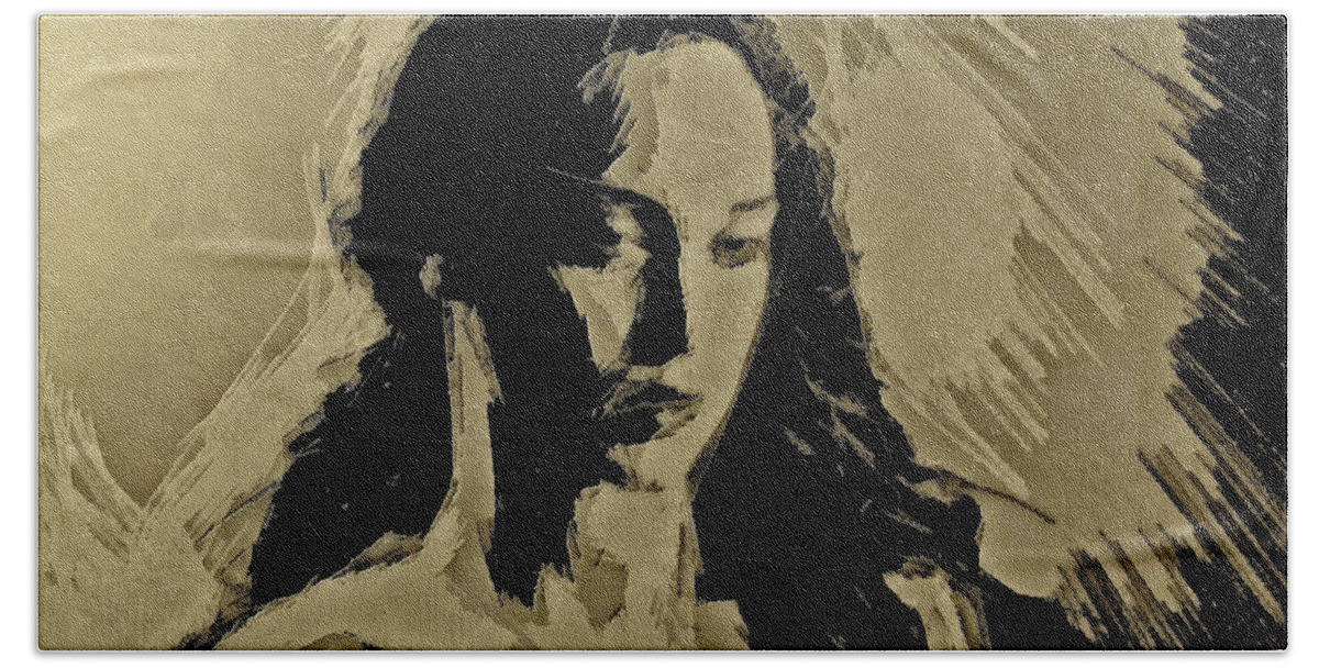 Portrait Beach Towel featuring the digital art Gold Portrait Female by Humphrey Isselt