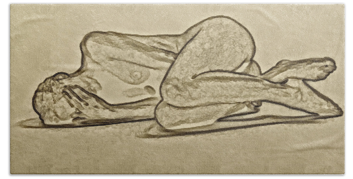 Gold Beach Towel featuring the digital art Gold pose female laying by Humphrey Isselt