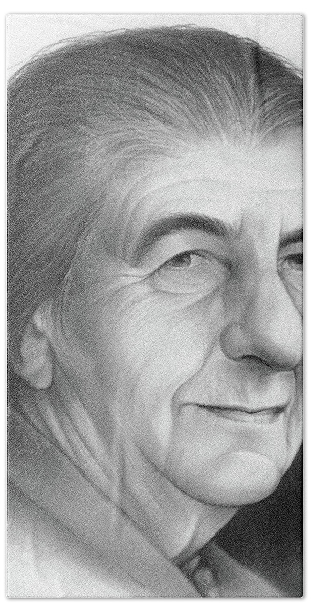 Golda Meir Beach Towel featuring the drawing Golda Meir by Greg Joens