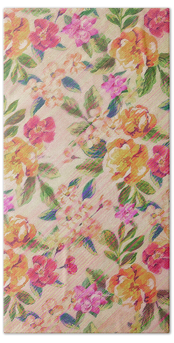 Rose Beach Towel featuring the digital art Golden Flitch Digital Vintage Retro Glitched Pastel Flowers Floral design pattern by Philipp Rietz