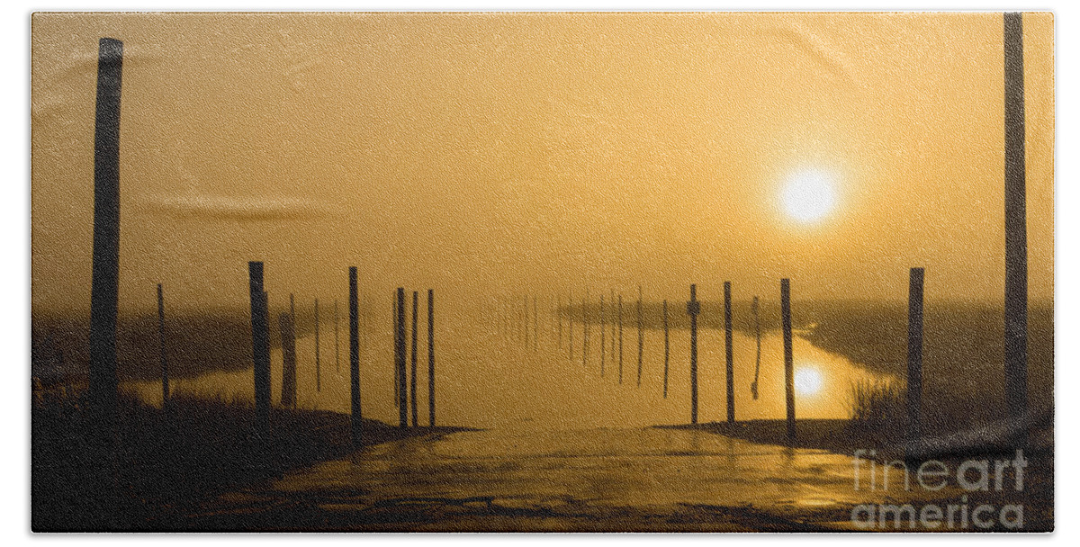 Fog Beach Towel featuring the photograph Golden Fog on the Nissequogue by Alissa Beth Photography
