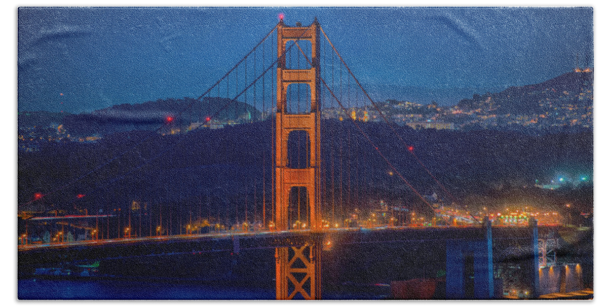Golden Gate Bridge Beach Towel featuring the photograph Golden Gate Bridge Blue Hour by Paul Freidlund