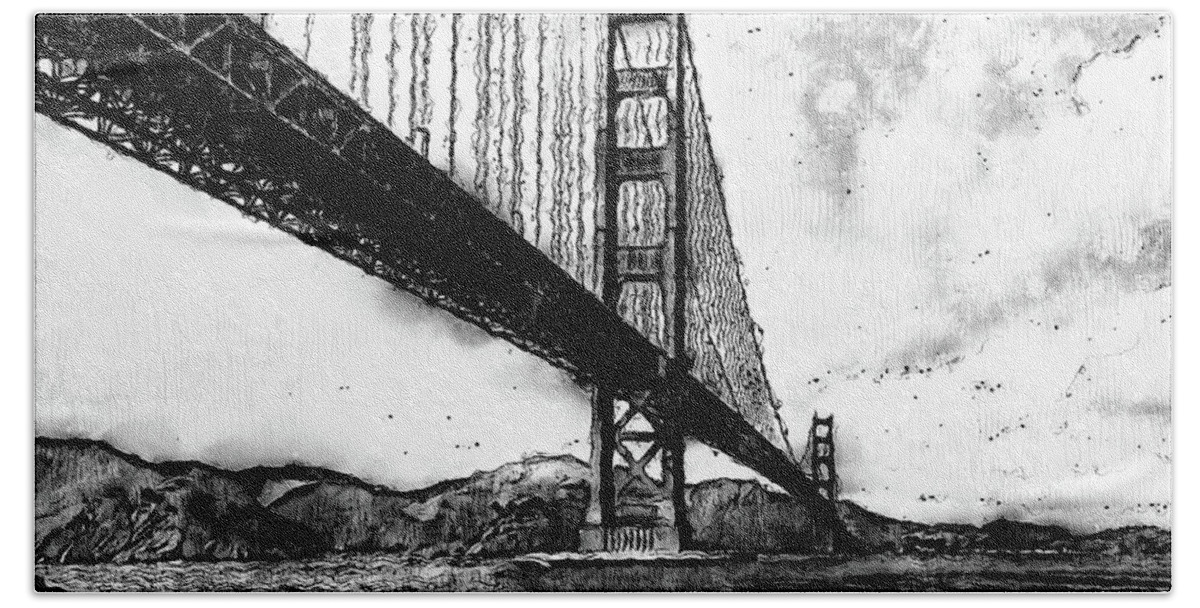 Golden Gate Bridge Beach Towel featuring the digital art Golden Gate Bridge - Minimal 06 by AM FineArtPrints
