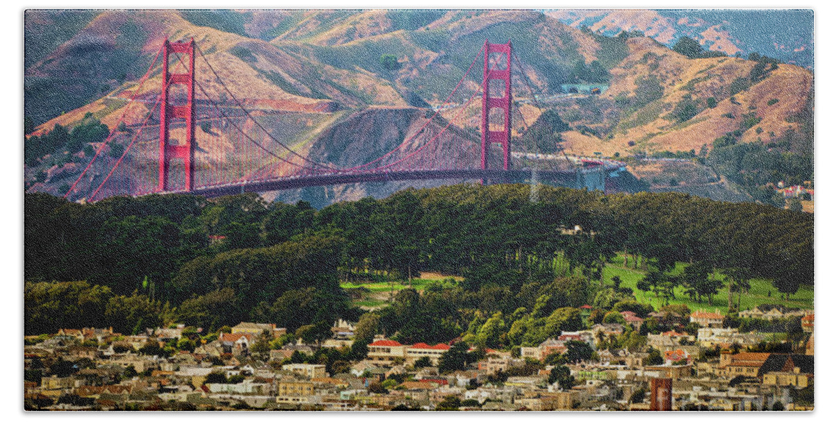 Sfo Beach Towel featuring the photograph Golden Gate Bridge - Twin Peaks by Doug Sturgess