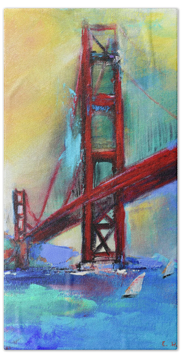 Golden Gate Beach Towel featuring the painting Golden Gate Colors by Elise Palmigiani