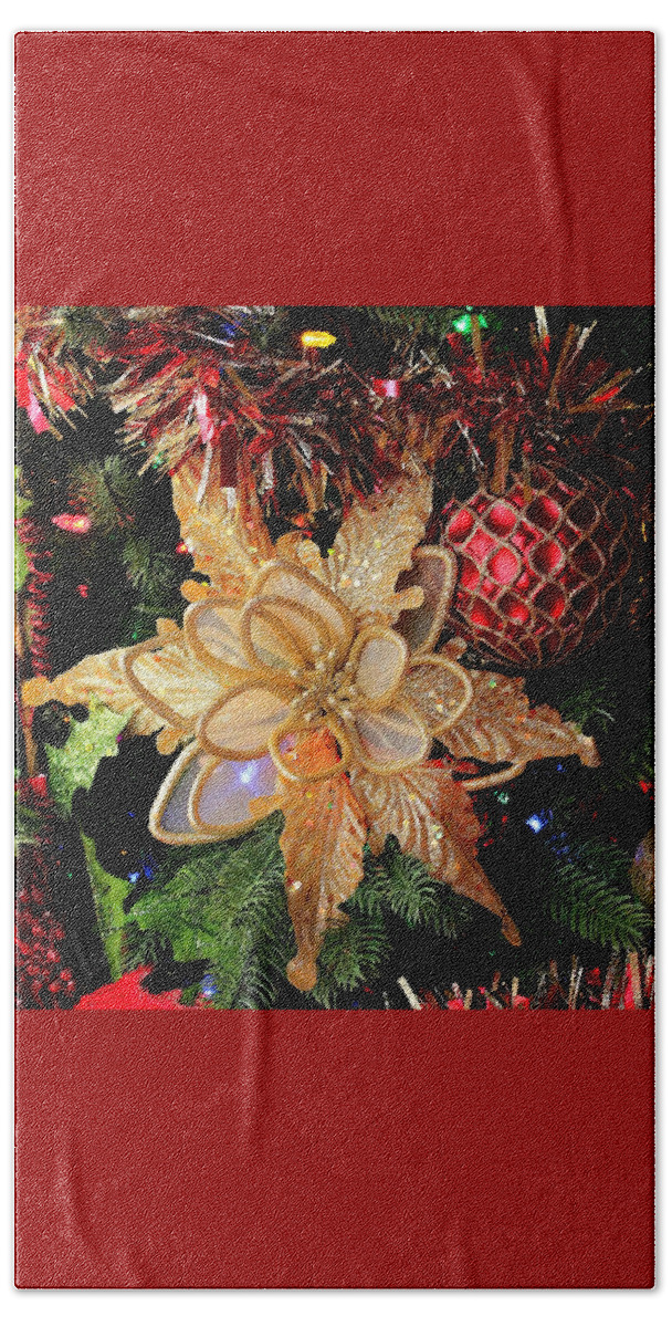 Glitter Beach Sheet featuring the photograph Golden Glitter Christmas Ornaments by Sheila Brown