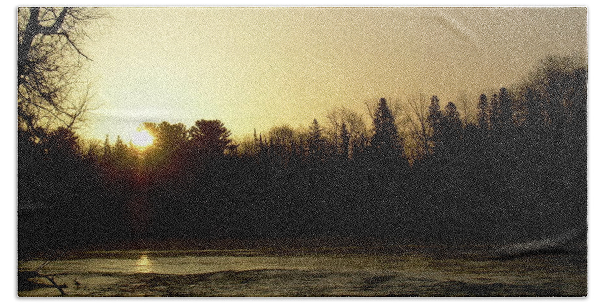 Sunrise Beach Towel featuring the photograph Golden Mississippi river sunrise by Kent Lorentzen