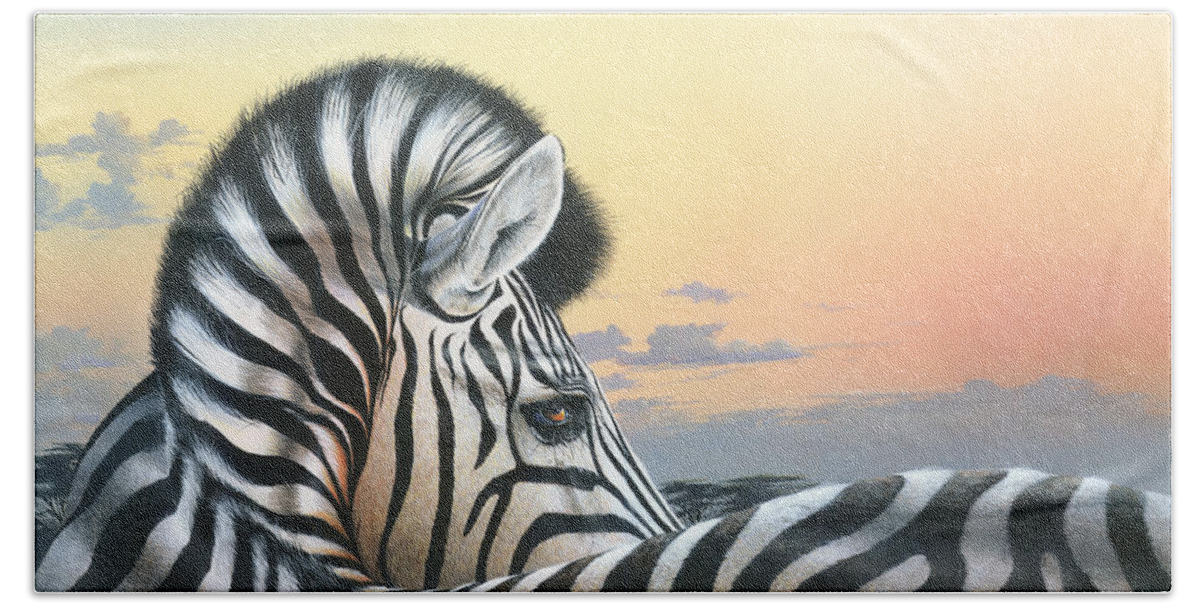 Zebra Paintings Beach Towel featuring the painting Golden Sky by Mike Brown