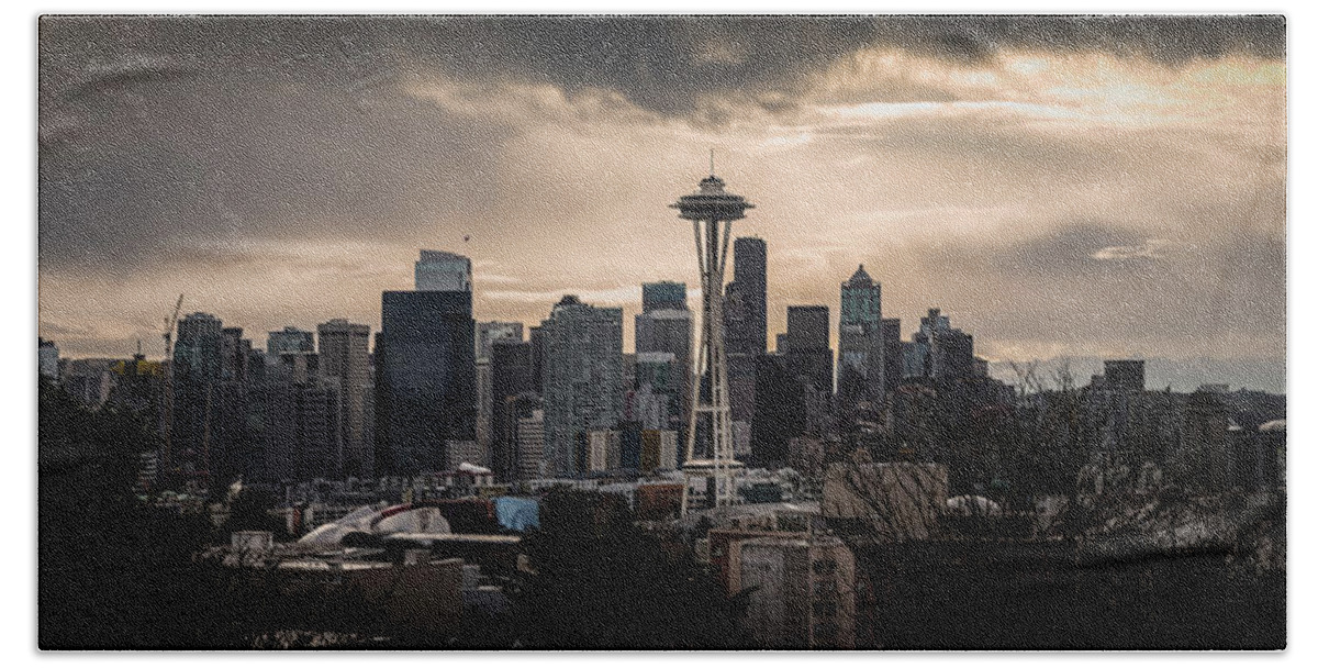 Seattle Beach Towel featuring the photograph Golden Sky Seattle by Chris McKenna