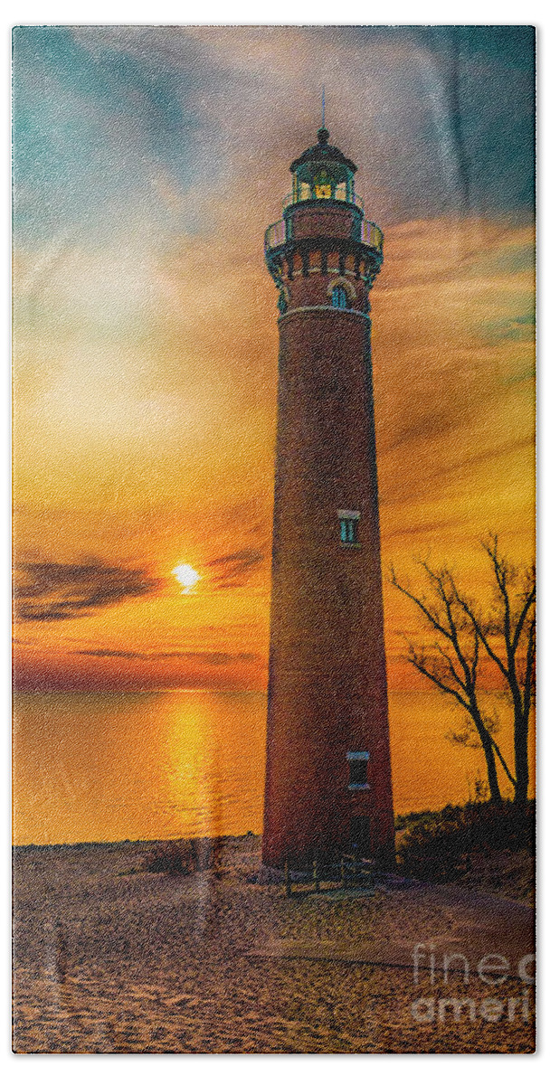 Great Lake Beach Towel featuring the photograph Golden Sunset At Little Sable by Nick Zelinsky Jr