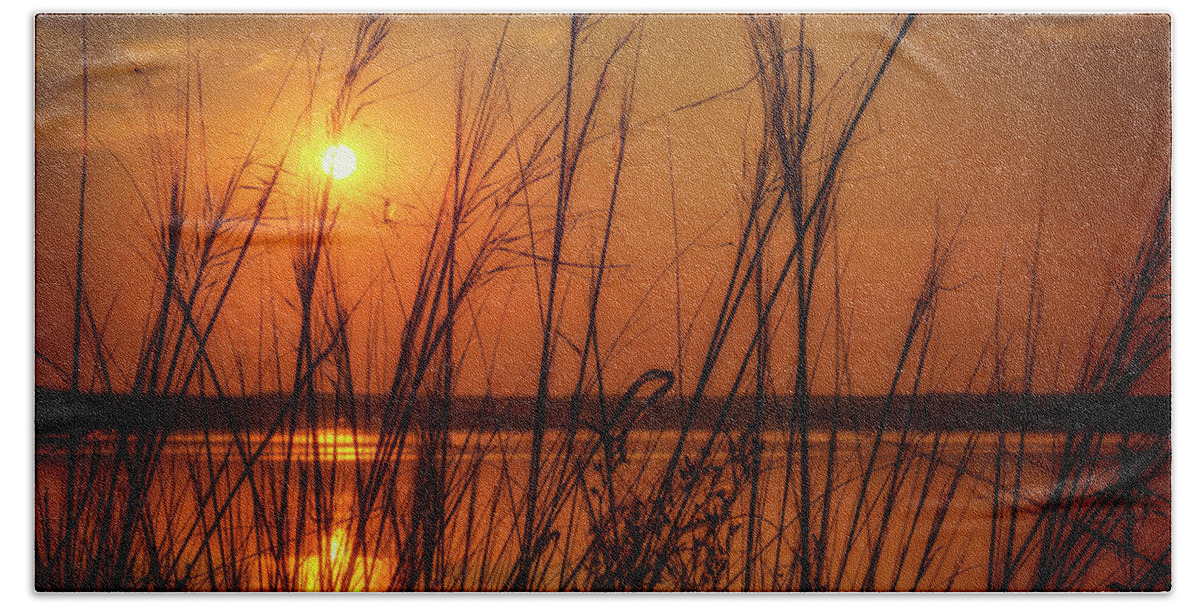 Sunset Beach Towel featuring the photograph Golden Sunset at the Lake by John Williams