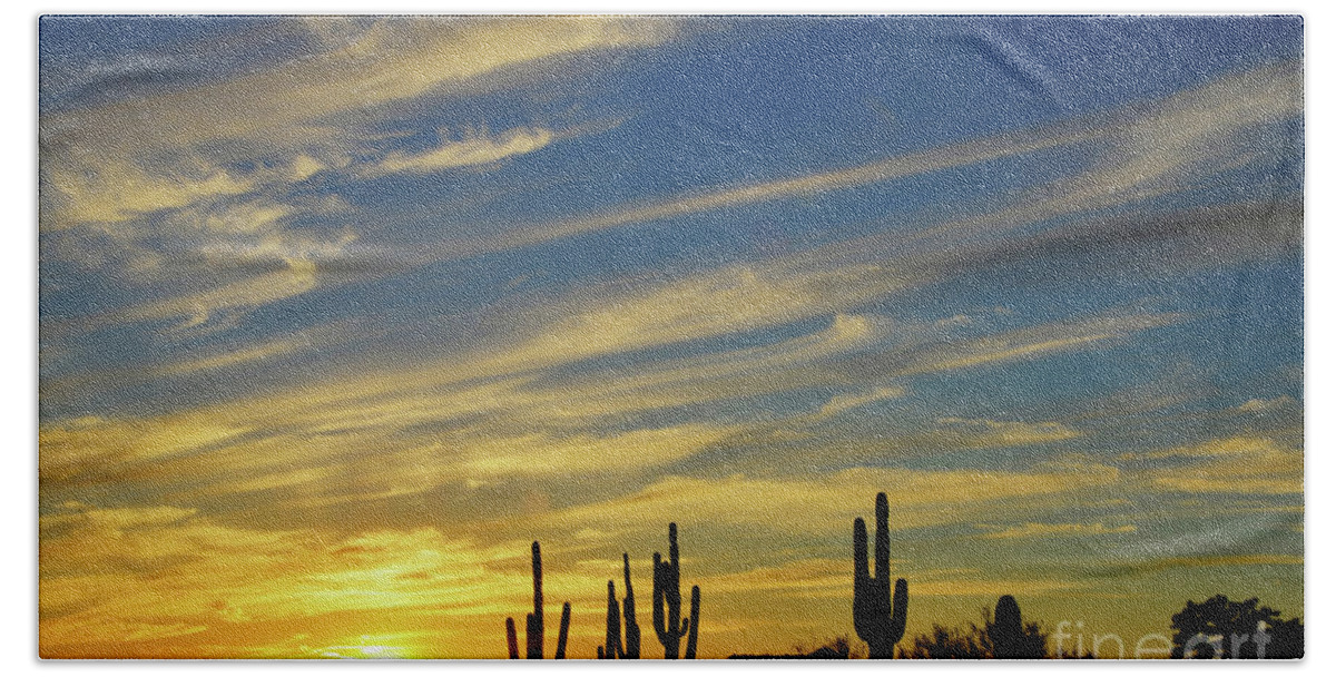 Sunset Beach Towel featuring the photograph Golden Sunset Mesa AZ by Joanne West
