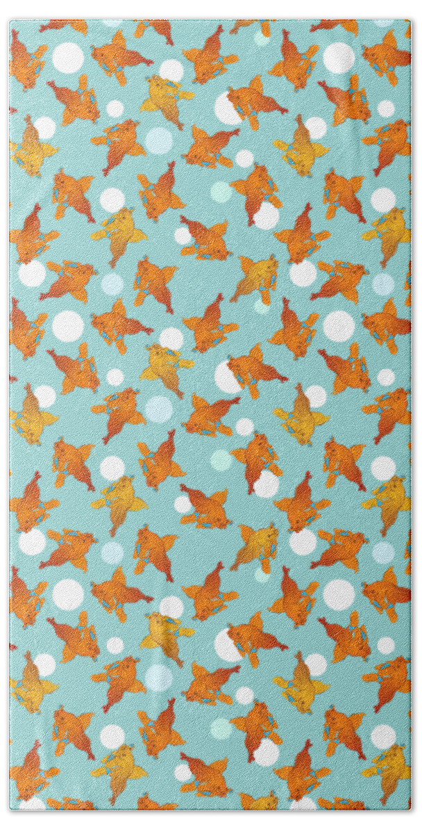 Goldfish Beach Sheet featuring the digital art Goldfish and Bubbles Pattern by MM Anderson