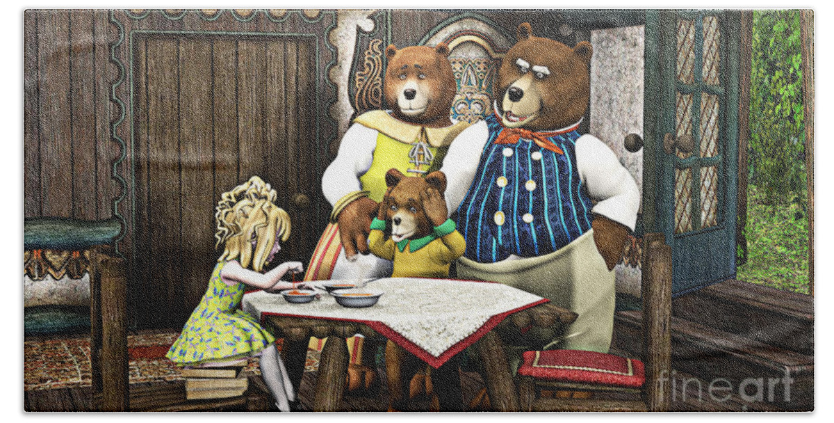 Goldilocks N The 3 Bears Beach Sheet featuring the painting Goldilocks n The 3 Bears by Two Hivelys