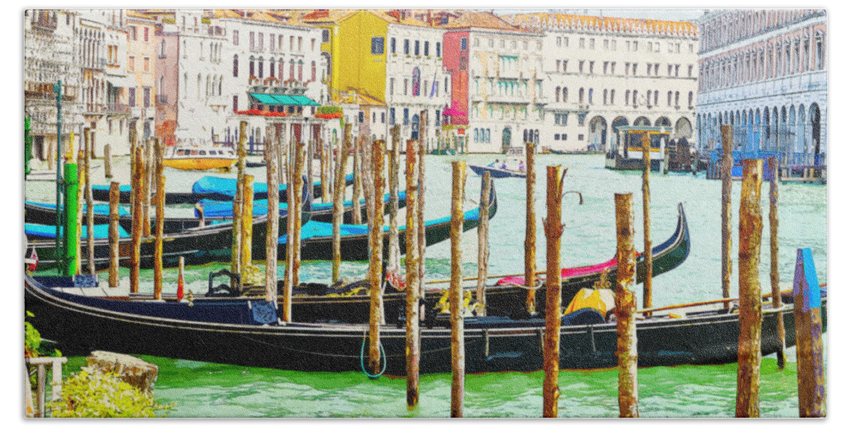 Venice Beach Towel featuring the photograph Gondolas on the Grand Canal Venice Italy by Anthony Murphy