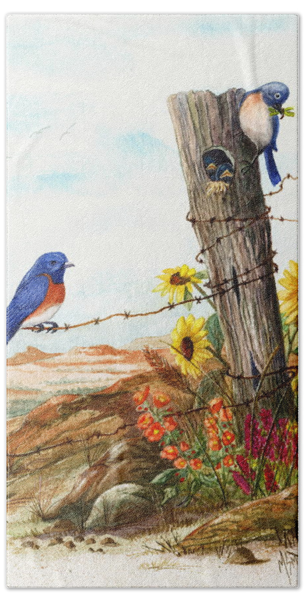 Bluebirds Beach Towel featuring the painting Gonna Find Me A Bluebird by Marilyn Smith
