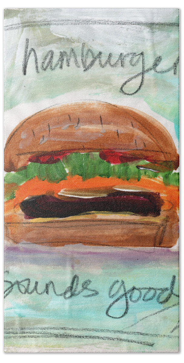 Hamburger Beach Towel featuring the painting Good Burger by Linda Woods