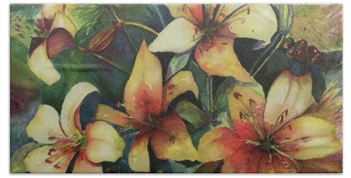 Flowers Beach Sheet featuring the painting Good Morning Lily by Jane Ricker