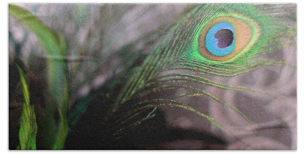 Peacock Feather Beach Sheet featuring the photograph Graceful Peacock Feather by Angela Murdock