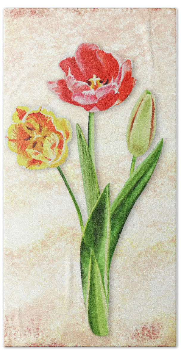 Tulip Bouquet Beach Towel featuring the painting Graceful Watercolor Tulips by Irina Sztukowski