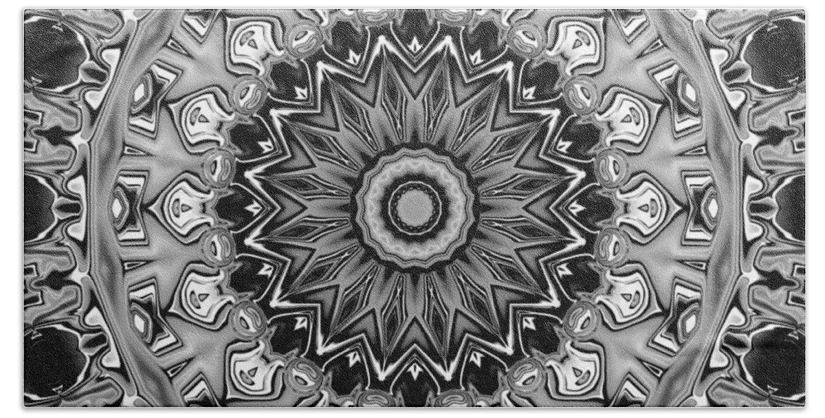  Beach Towel featuring the digital art Gradient Black and White Mandala by PIPA Fine Art - Simply Solid