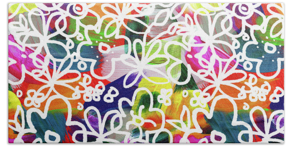 Flowers Beach Towel featuring the mixed media Graffiti Garden 2- Art by Linda Woods by Linda Woods