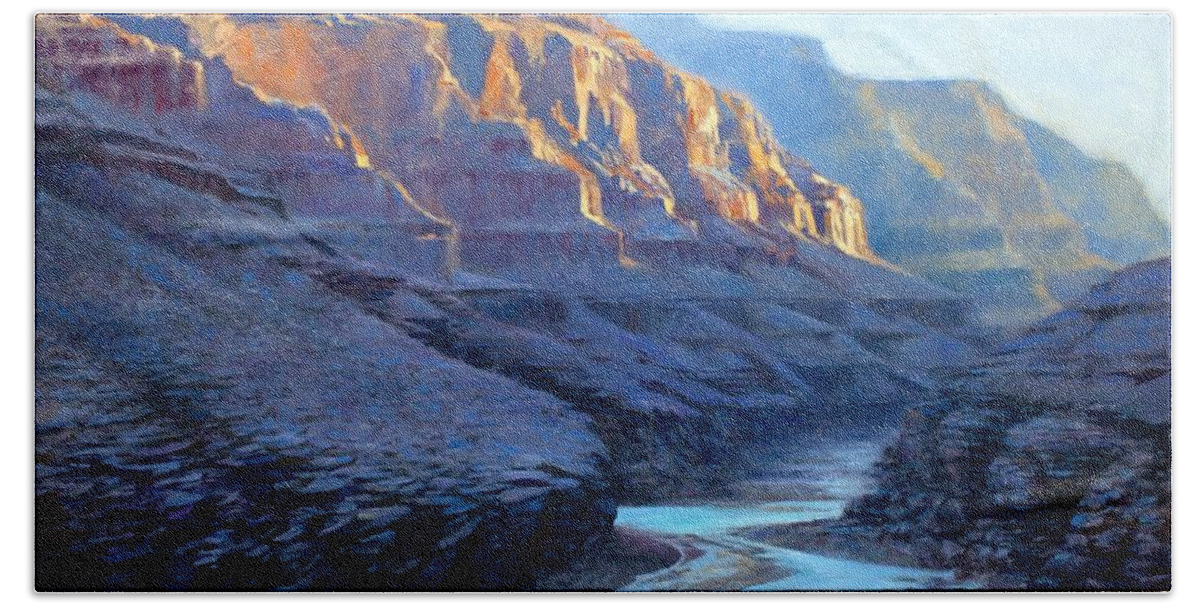 Jessica Anne Thomas Beach Towel featuring the painting Grand Canyon Dawns by Jessica Anne Thomas