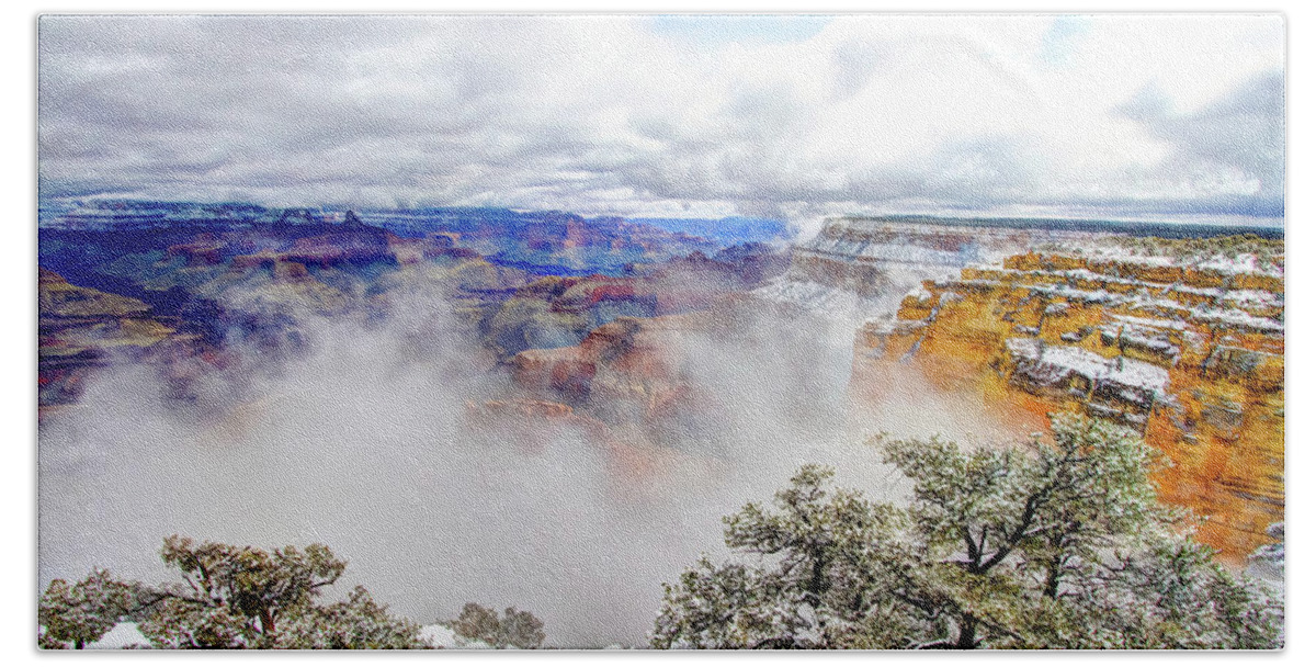 Grand Canyon Beach Towel featuring the photograph Grand Canyon in the snow by Greg Smith