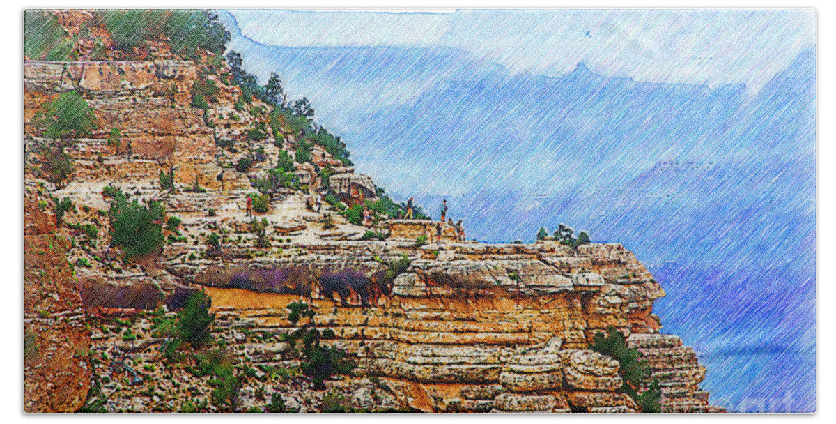 Grand-canyon Beach Towel featuring the digital art Grand Canyon Overlook Sketched by Kirt Tisdale