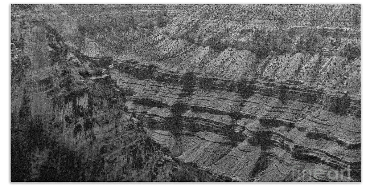 Grand Canyon Beach Towel featuring the photograph Grand View Grand Canyon BW by Chuck Kuhn