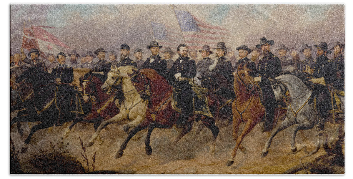 Grant Beach Towel featuring the painting Grant and His Generals by War Is Hell Store