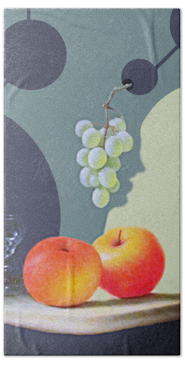 Still Life Beach Towel featuring the photograph Grapes and Apples by Munir Alawi