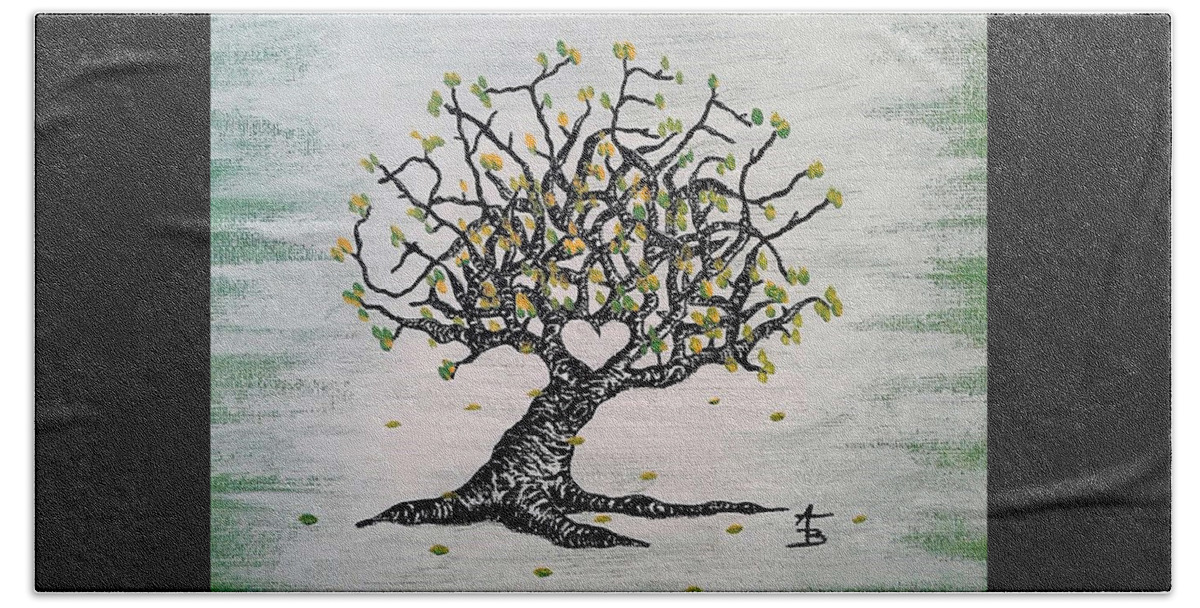 Grateful Beach Towel featuring the drawing Grateful Love Tree by Aaron Bombalicki