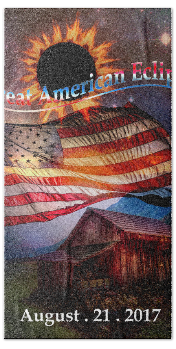 American Beach Towel featuring the photograph Great American Eclipse Flag and Barn Art by Debra and Dave Vanderlaan