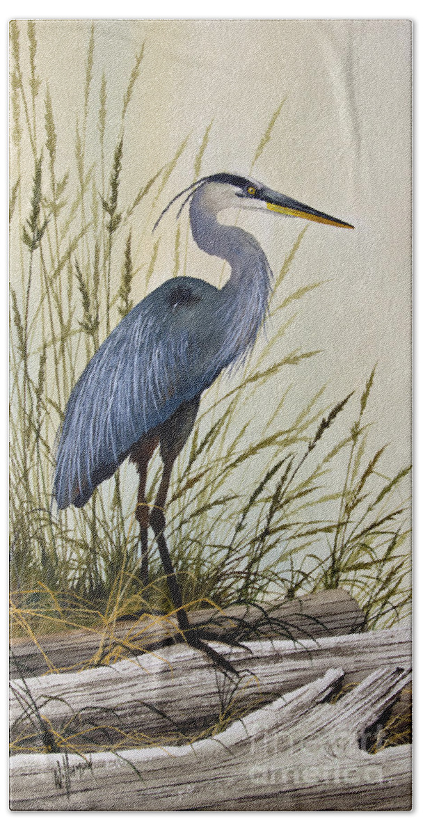 Great Blue Heron Beach Sheet featuring the painting Great Blue Heron Splendor by James Williamson