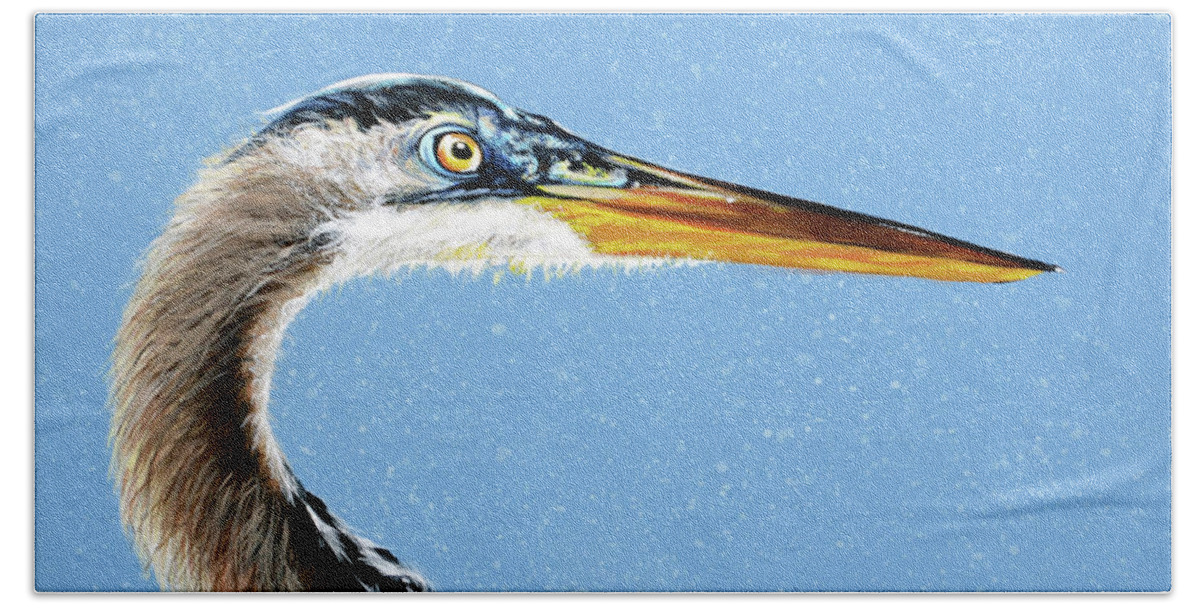 Great Blue Heron Beach Towel featuring the painting Great Blue Walter by Joan Garcia