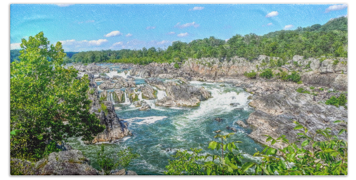 Great Falls Beach Sheet featuring the photograph Great Falls on the Potomac by Don Mercer