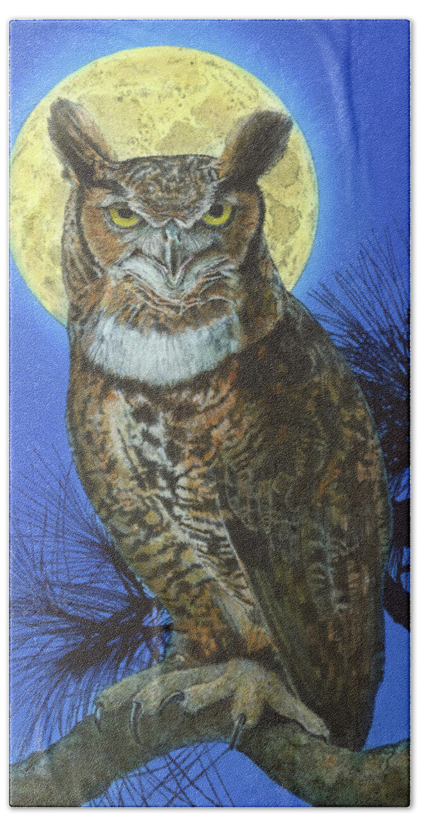 Great Horned Owl Beach Towel featuring the painting Great Horned Owl 2 by John Dyess