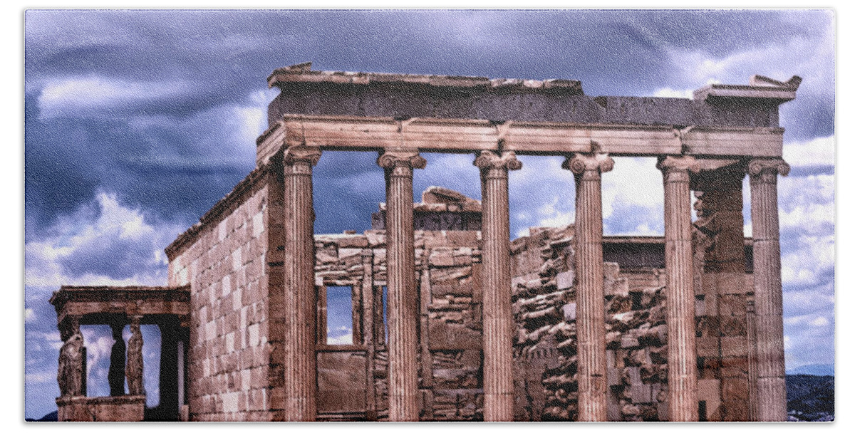 Athens Beach Towel featuring the photograph Greek Temple by Linda Constant