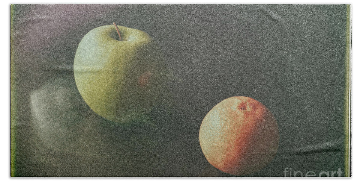 Fruit Beach Sheet featuring the photograph Green Apple and Tangerine by Jimmy Ostgard