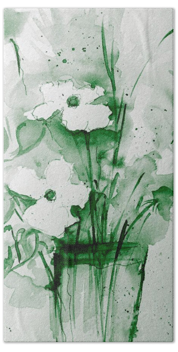 Flower Beach Towel featuring the mixed media green Bouquet by Britta Zehm