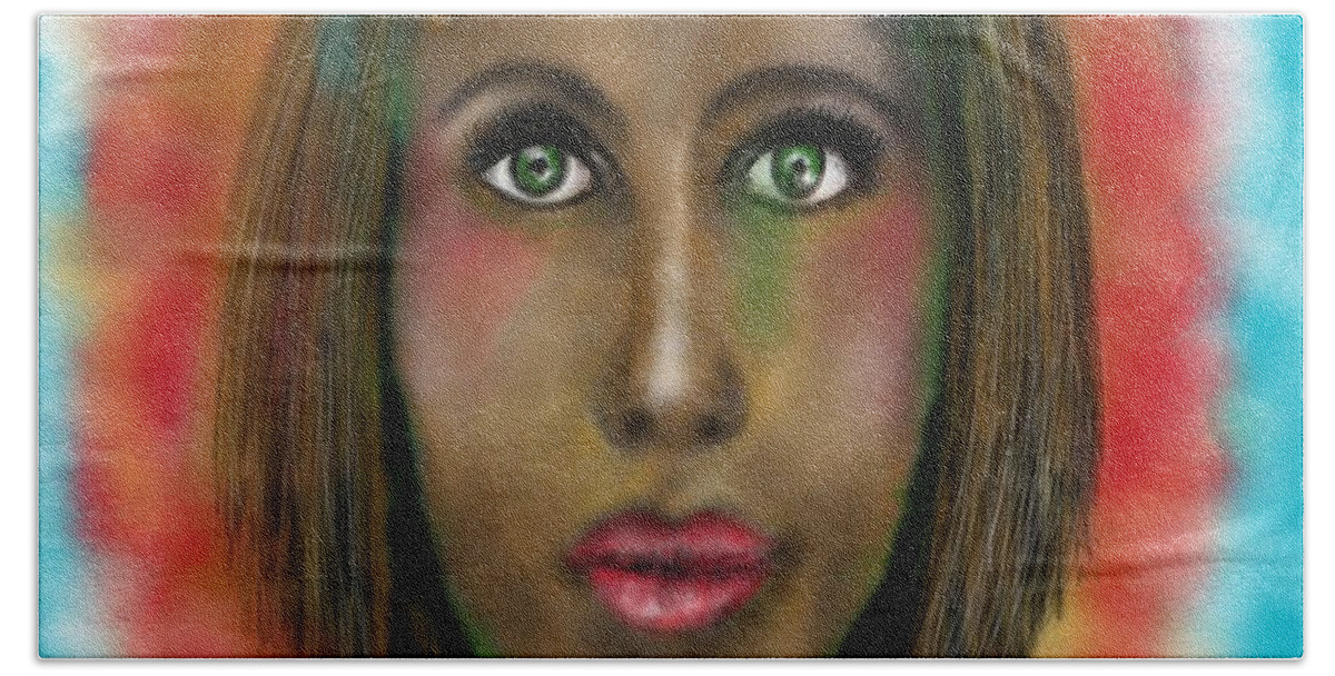 Green Eyes Beach Towel featuring the digital art Green eyes by Sladjana Lazarevic