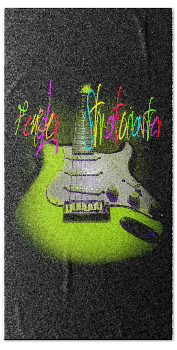 Guitar Beach Towel featuring the digital art Green Stratocaster Guitar by Guitarwacky Fine Art
