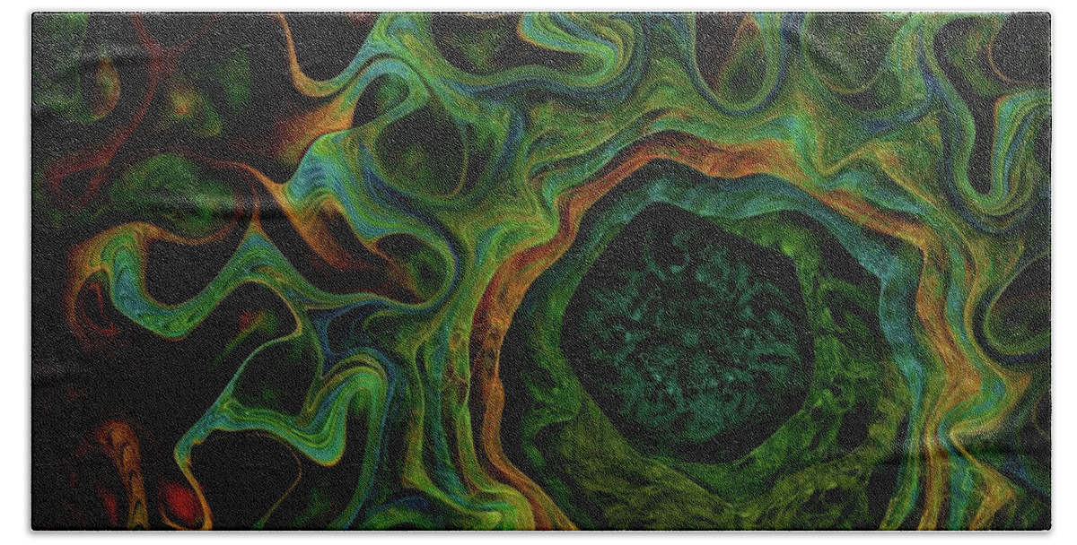 Green Beach Towel featuring the digital art Green Lace Agate abstract by Lilia S